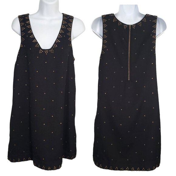 Free People Soho Brass Studded Shift Dress Sleeveless Boho Aztec Black Size 2 - Picture 3 of 12